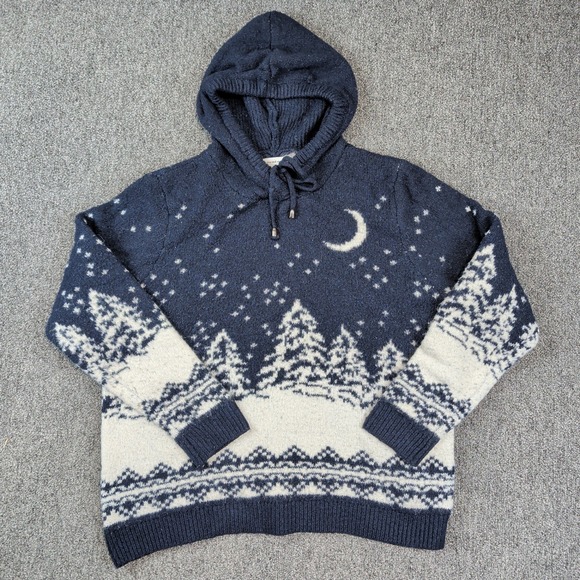 Cupcakes and Cashmere Whimsigoth Winter Moon Star Knit Hoodie XL Navy Blue Tree — photo 2